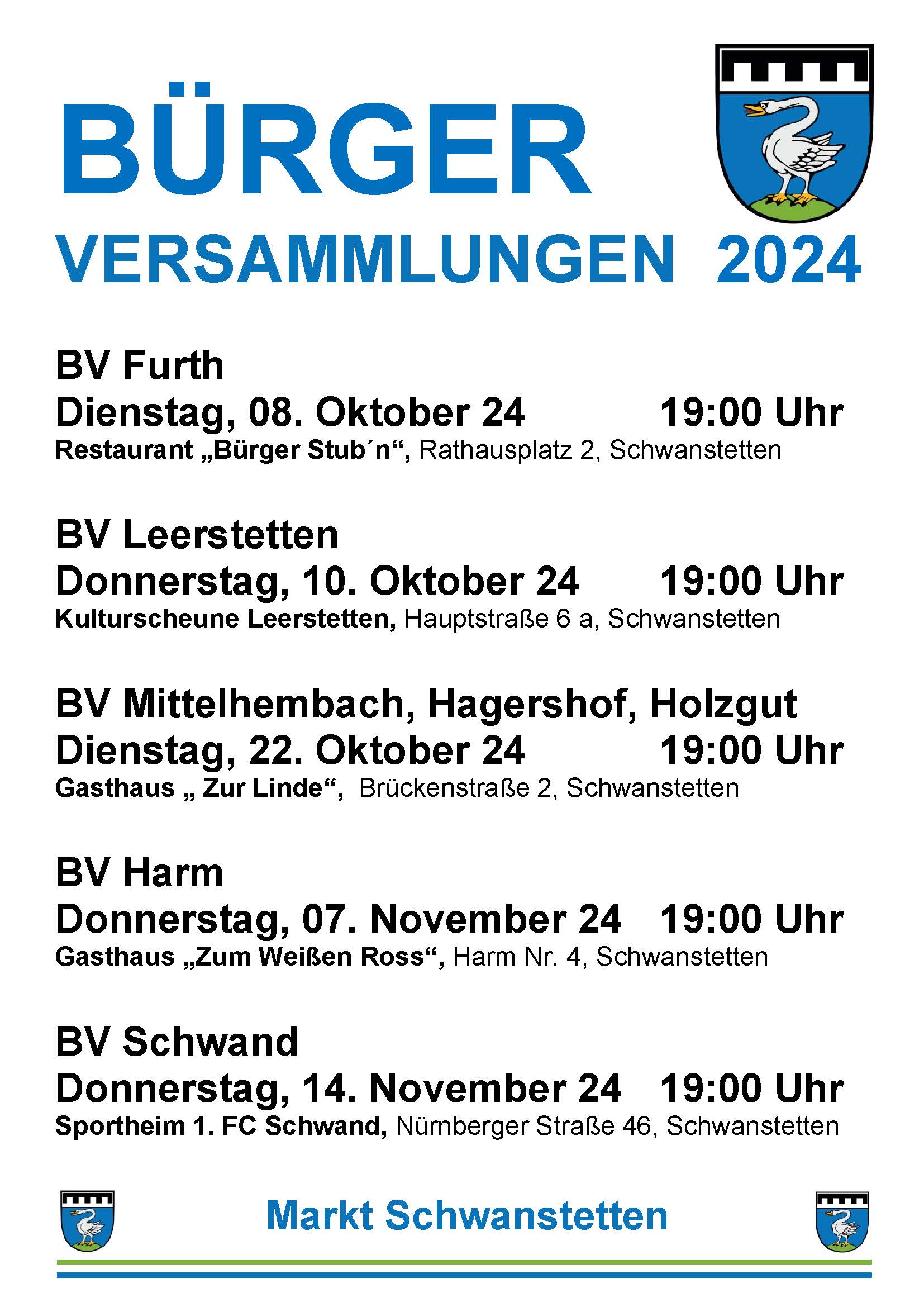  Liste alles Termine für Bürgerversammlungen in 2024 